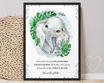 Poster SAFARI Elephant AFFIRMATIONS | ABOUKI art print picture affirmation poster children's nursery baby room boy girl personalized