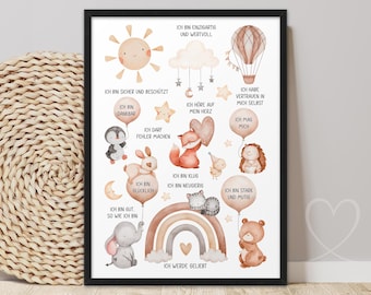 Poster ANIMALS Boho AFFIRMATIONS | ABOUKI art print | Picture Affirmation Poster Affirmations Children's Nursery Baby Room Boy Girl