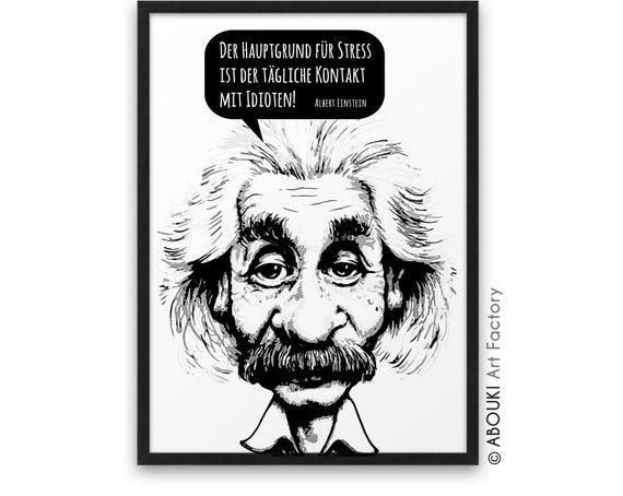 Stress Idiots Albert Einstein Abouki Art Print Frame Optional Etsy