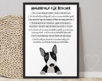 Poster Hund HUNDEREGELN für Besucher | ABOUKI Kunstdruck | lustige Hunderegeln Hunde Bild Hausordnung Geschenk Herrchen Frauchen Weihnachten