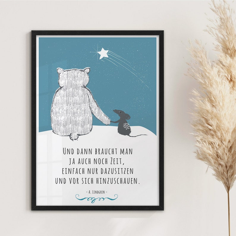 ABOUKI Poster Bild Bär und Maus Kunstdruck Zitat und dann braucht man