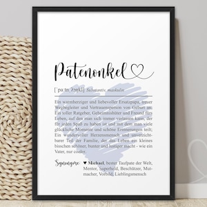 Poster PATENONKEL mit HERZ Definition | Patenonkel Geschenk personalisiert | Paten Bild Taufe | Geschenk Taufpate Taufgeschenk Patenbrief
