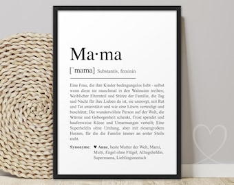 Poster MAMA II Definition | ABOUKI Art Print Personalized Thank You Best Mom in the World Gift Mother's Day Birthday Christmas
