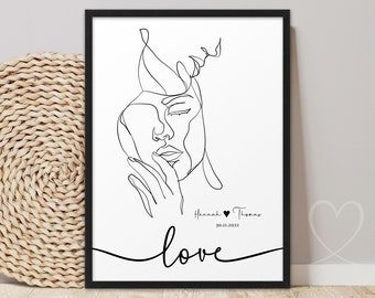 LOVE LOVING COUPLE Line Art Poster | ABOUKI art print picture name date personalized gift couple picture couple Valentine's Day anniversary wedding