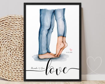 LOVE COUPLE Partner Poster | ABOUKI Art Print Picture with Names Date Personalized Gift Couples Man Valentine Anniversary Wedding