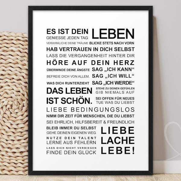 Poster DEIN LEBEN Manifest Kunstdruck Bild Geschenk Konfirmation Kommunion Firmung Jugendweihe Abitur 18 Geburtstag Mädchen Junge Patenkind