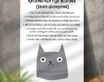 ABOUKI Kunstdruck 'Katzen Küchenregeln' – DIN A4/A3, Witziges Poster Für Katzenfans, Mit Rahmen Optional