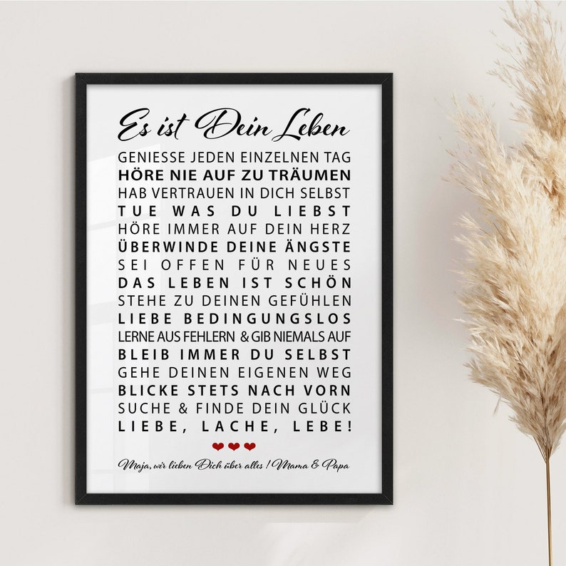Poster Es ist Dein Leben Motivation personalisiertes Bild mit Namen Weihnachtsgeschenk Sohn Tochter Geburtstagsgeschenk Junge Mädchen 18 Geburtstag Geschenkidee persönliches Geschenk Abitur Patenkind Kommunion Konfirmation Jugendweihe Studium