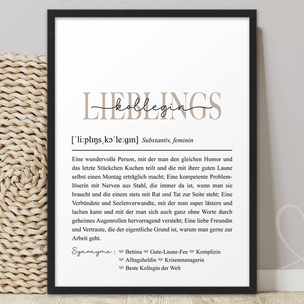 Poster LIEBLINGSKOLLEGIN BOHO Definition | ABOUKI Kunstdruck | Danke Beste Kollegin personalisiertes Geschenk Bild Arbeitskollegin mit Herz