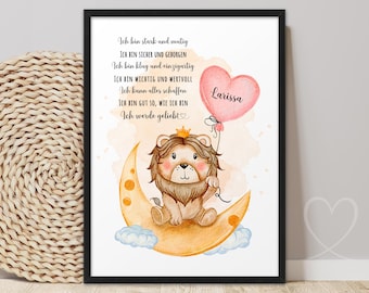 Poster BABY Lion AFFIRMATIONS | ABOUKI art print | Picture Affirmation Poster Children's Nursery Baby Room Boy Girl | personalized