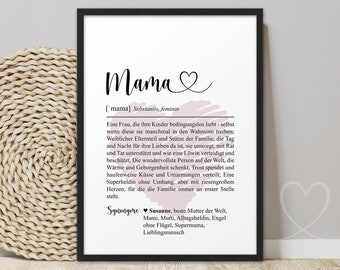 Poster MAMA with HEART Definition | ABOUKI Art Print Personalized Thank You Best Mom in the World Gift Mother's Day Birthday Christmas