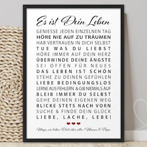 Personalisiertes Poster DEIN LEBEN | ABOUKI Kunstdruck | Geschenk Patenkind Mädchen Junge Abitur Geburtstag Weihnachtsgeschenk Tochter Sohn