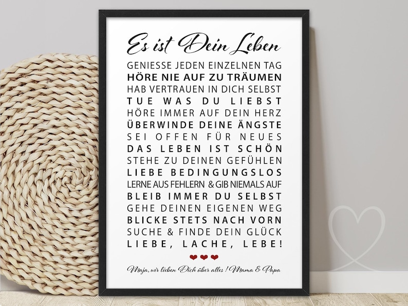 Poster Es ist Dein Leben Motivation personalisiertes Bild mit Namen Weihnachtsgeschenk Sohn Tochter Geburtstagsgeschenk Junge Mädchen 18 Geburtstag Geschenkidee persönliches Geschenk Abitur Patenkind Kommunion Konfirmation Jugendweihe Studium