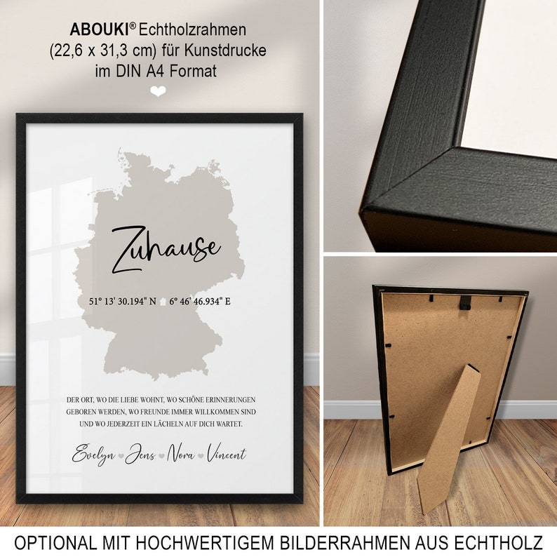 Landkarte Deutschland Weltkarte Poster Home Zuhause Deutschlandkarte Koordinaten Bild  Namen personalisiert Hausbau Geschenk Einzug Hochzeit Einzugsgeschenk Wohnung Haus Einweihung minimalistisch Einweihungsgeschenk Richtfest Deko Wohnzimmer Flur