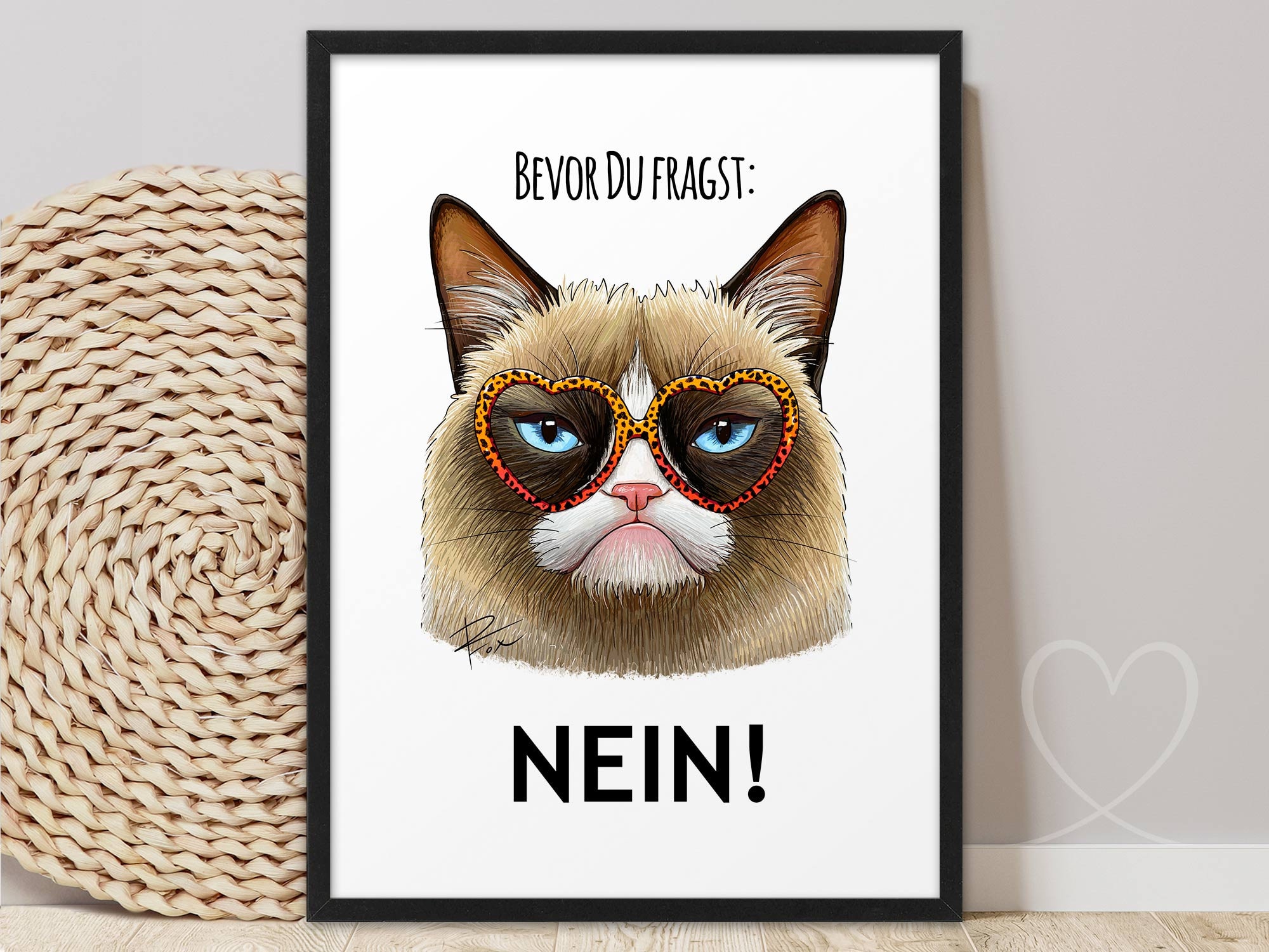 Art print poster cat picture grumpy grumpy cat with saying "Before you ask: NO!" Funny cat poster cat picture by ABOUKI