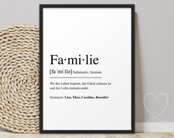 Poster FAMILIE Definition | ABOUKI Kunstdruck | Definitionsposter Familienposter Familienbild Poster personalisiert Familien Bild Geschenk