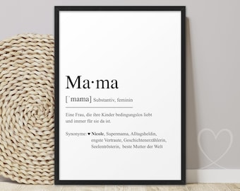 Poster MAMA Definition | ABOUKI Kunstdruck | Bild personalisiert Danke beste Mama der Welt Geschenk Mutter Muttertag Geburtstag Weihnachten