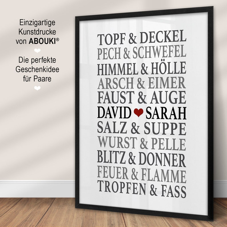 Partnerposter Poster Traumpaar Lustig mit Namen personalisiert Geschenk Partner Mann Ehemann witzige Geschenke Verlobung Hochzeit Jahrestag Valentinstag Freund Freundin Partnerin Ehefrau Geschenkidee Liebesposter Paare Hochzeitsgeschenk Geburtstag