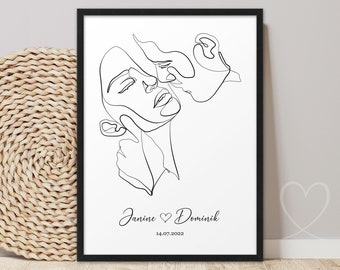 You Me LOVE COUPLE Line Art Poster | ABOUKI Art Print Picture Personalized with Names Date Gift Couple Man Valentine Anniversary Wedding