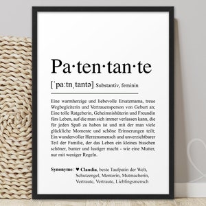 Poster PATENTANTE Definition | Patentante Geschenk personalisiert | Patin Bild Taufe | Geschenk für Patin Taufgeschenk Patenbrief Taufbrief