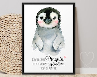 Poster PINGUIN der APPLAUDIERT | ABOUKI Kunstdruck Bild Witzige Geschenke Kleine Lustige Geschenke Deko Wandbild Spruch Schild Aufmunterung