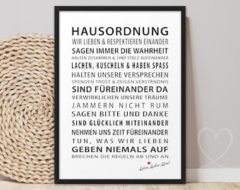 Poster HAUSORDNUNG | ABOUKI Kunstdruck | Bild Familienposter Familienbild Hausregeln Einzugsgeschenk Geschenk Einzug Umzug Haus Wohnung