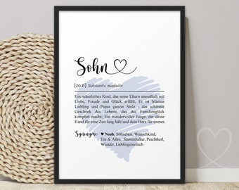 Poster SON with HEART Definition | ABOUKI Art Print | Personalized Gift for Son with Name for Birthday Christmas