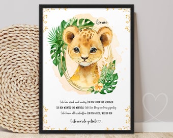 Poster SAFARI Löwe AFFIRMATIONEN | ABOUKI Kunstdruck | Bild Affirmationsposter Kinder Kinderzimmer Babyzimmer Junge Mädchen | personalisiert