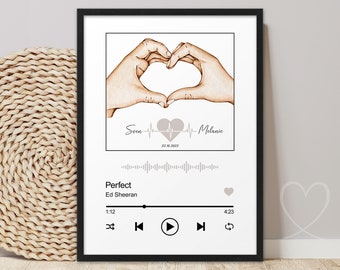 Music picture SONG HEART Hands Music Album Cover | ABOUKI art print personalized partner picture gift Valentine's Day anniversary wedding