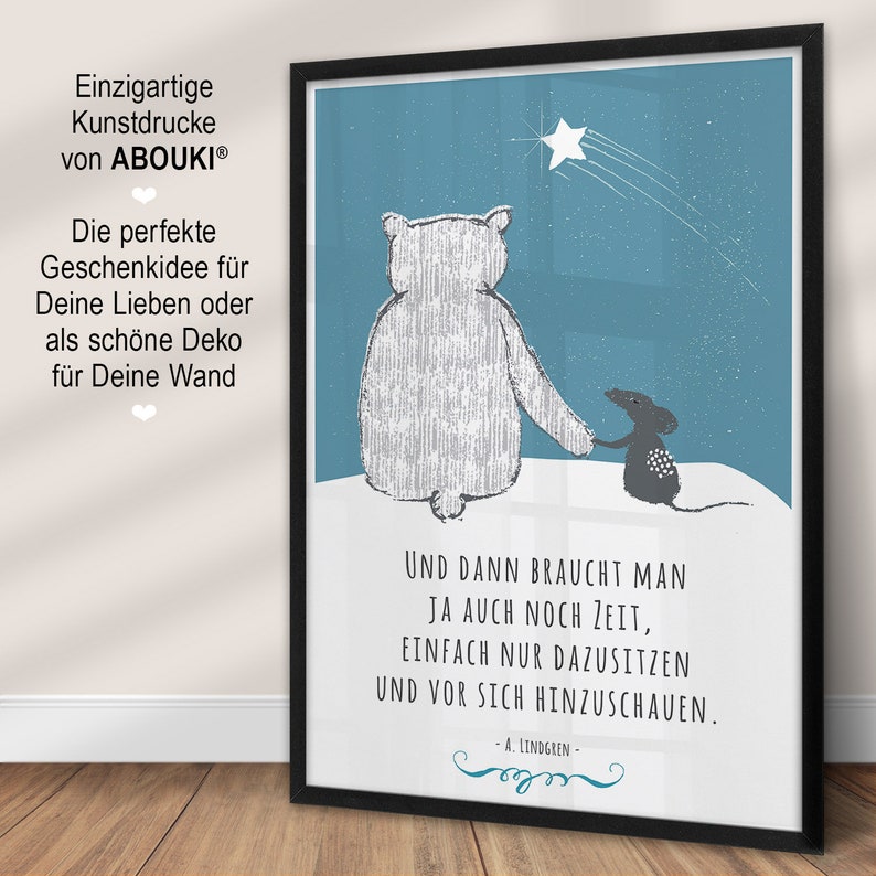 ABOUKI Poster Bild Bär und Maus Kunstdruck Zitat und dann braucht man
