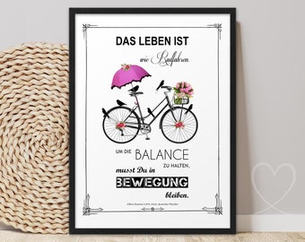 Poster Das Leben ist wie Radfahren | Kunstdruck Bild Einstein Zitat Spruch | Geschenk für Freund Freundin Familie | Weihnachtsgeschenk
