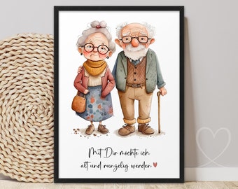 Growing Old and Wrinkled with You - Couple Poster Gift Valentine's Day Men's Anniversary Gift for Him and Her Wedding Anniversary Gift for Men