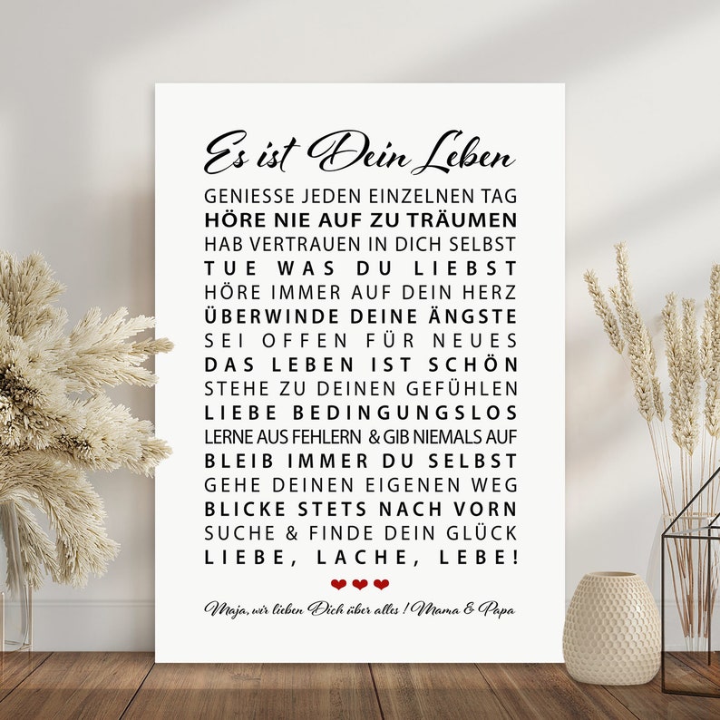 Poster Es ist Dein Leben Motivation personalisiertes Bild mit Namen Weihnachtsgeschenk Sohn Tochter Geburtstagsgeschenk Junge Mädchen 18 Geburtstag Geschenkidee persönliches Geschenk Abitur Patenkind Kommunion Konfirmation Jugendweihe Studium