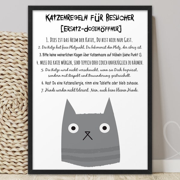 Poster Katze KATZENREGELN für Besucher | ABOUKI Kunstdruck | lustige Katzenregeln Bild Hausordnung witziges Geschenk Katzenmama Weihnachten