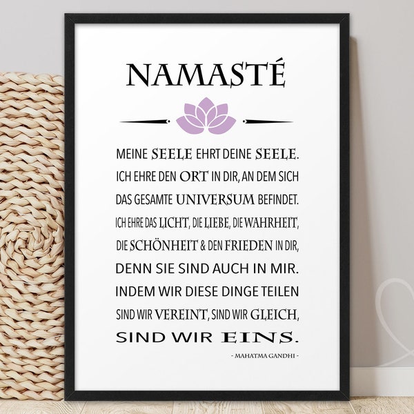 Poster NAMASTÉ Zitat Gandhi | ABOUKI Kunstdruck | Bild Meditation Gruß Yoga Pilates Chakra Definition Wandbild Deko Inspiration