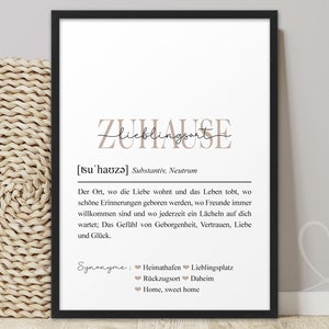 Poster ZUHAUSE BOHO Definition | ABOUKI Kunstdruck | Einzugsgeschenk Bild Geschenk Hochzeit Einzug Haus Wohnung Einweihungsgeschenk