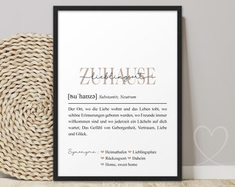 Poster ZUHAUSE BOHO Definition | ABOUKI Kunstdruck | Einzugsgeschenk Bild Geschenk Hochzeit Einzug Haus Wohnung Einweihungsgeschenk Familie