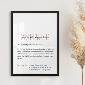 Poster Zuhause Definition Koordinaten Bild mit Namen personalisiert Landkarte Hausbau Geschenk Einzug Hochzeit Einzugsgeschenk Wohnung Haus Einweihung Deko Wanddeko Geschenkidee Einweihungsgeschenk Richtfest Mitbringsel Wohnzimmer Wo alles begann