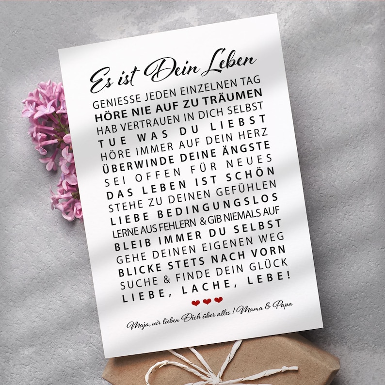 Poster Es ist Dein Leben Motivation personalisiertes Bild mit Namen Weihnachtsgeschenk Sohn Tochter Geburtstagsgeschenk Junge Mädchen 18 Geburtstag Geschenkidee persönliches Geschenk Abitur Patenkind Kommunion Konfirmation Jugendweihe Studium