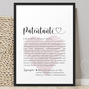 Poster PATENTANTE mit HERZ Definition | Patentante Geschenk personalisiert | Patin Bild Taufe | Geschenk für Patin Taufgeschenk Patenbrief