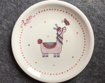 Birth plate, children's plate "Lama-Love"