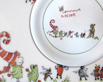 Birth and christening plate "Gnomes at the meadow festival"