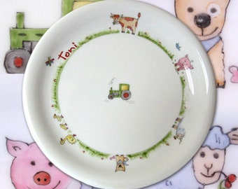 Children's plate birth plate "Around the farm"