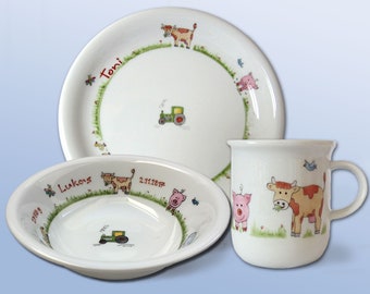 Children's tableware set of 3 "Around the farm"