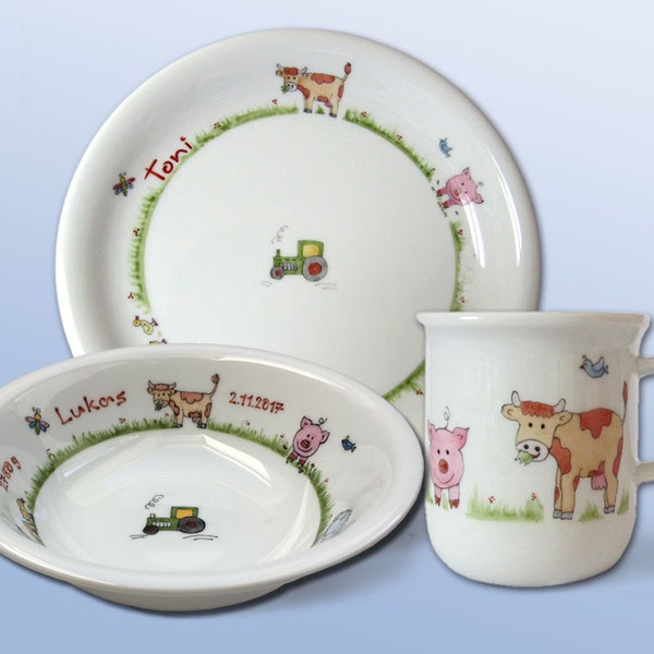 Children's tableware set of 3 "Around the farm"