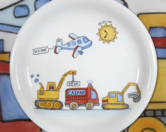 Birth plate, children's tableware "all my vehicles"