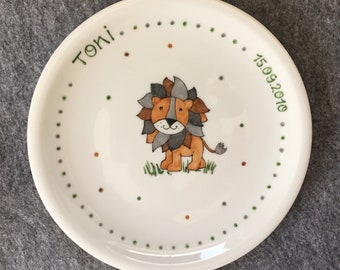 Christening plate birth plate "lion strong" porcelain