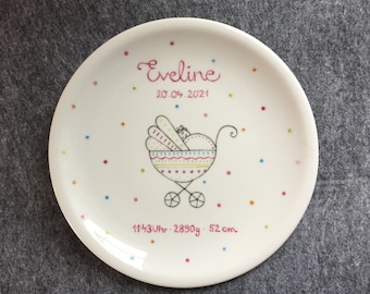 Children's plate birth plate "Baby Buggy girl"