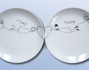 Porcelain wedding plate set "In 7th Heaven"