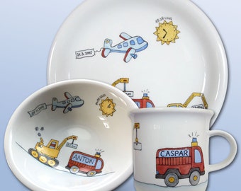 Children's tableware set of 3 "all my vehicles"